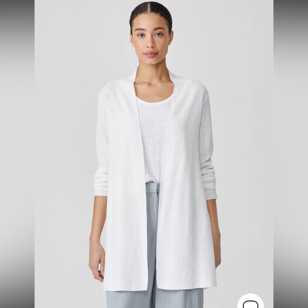 Women’s Linen Cotton Blend Open-Front White Sweater Cardigan